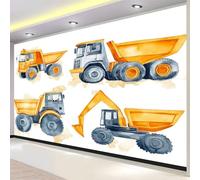 Genérico Vehículos Excavadoras Papel pintado impreso en 3D, 300 x 210 cm Pared Papel Pintado, Moderno Decoración de Paredes para salón Dormitorio Pasillo Comedor, Color Naranja