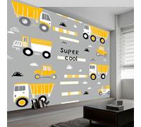 Genérico Vehículos Vehículos De Construcción Letras Papel pintado impreso en 3D, 400 x 280 cm Pared Papel Pintado, Moderno Decoración de Paredes para salón Dormitorio Pasillo Comedor, Gris