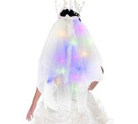 Genérico Velos De Boda: Despedida De Soltera De 27,6 Pulgadas, Velo De, Accesorio Nupcial Con Luz LED, Tocado De Tul Brillante, Pinza Para El Cabello De De Malla | Para La Novia Florista Noc