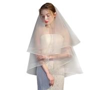 Genérico Velos de novia de dos niveles para bodas, Niñas Velo con Peine, Ribbon Edge Center Cascade velo de novia, velo de para juegos de rol, fotografía