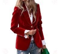 Genérico Velvet Blazer Women Casual Business Plain One Button Jacket,Velvet Blazers for Womens,Womens Velvet Blazer Vintage Button,Winter Outerwear Work Office Coats 2026 (Red,XXL)