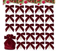 Generico Velvet Bows for Christmas Tree - 24pcs Ribbon, Decorative Twist Tie Bow, Indoor Outdoor Ornament, Vintage Style | Holiday Wreath Garland Treat Bag Craft Wedding Home Party Decoration