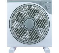Genérico Ventilador Box Fan 50W con Temporizador 120 Min, 3 Velocidades, 30 cm, 5 Aspas, Circulación 360°, Asa de Transporte - Gris/Azul