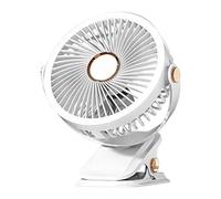 Genérico Ventilador de Mesa, Ventilador Pequeño Con Sujeción, Sin Cable Recargable USB-C con Luz Nocturna para Coche Camping Playa Dormitorio Taller Cocina Escuela Oficina