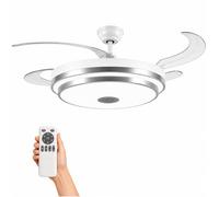 Genérico Ventilador de Techo con Luz LED, Altavoz Bluetooth, Aspas Plegables Retráctiles, Silencioso, Modo Verano/Invierno, Mando a Distancia, 6 Velocidades, Blanco