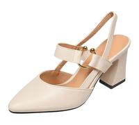 Genérico Vera Zala Orthopedic Heels, Elegant Slingback Dress Shoes Pointed Straps Leather Sexy High Heels Sandals for Women (Beige,33)