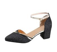 Genérico Verano Botines Azul Novia Tobillo Sandalia Oficina Señoras Puntiagudo Zapatos Tacones Chunky Sandalias Tamaño 7 Vestidas, Le Noir, 35 EU