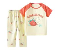 Genérico Verano Nuevo Ropa de casa Kawaii para niños,Estampado Dibujos Animados niñas Pijama 2 Piezas con Botones Dormir Suave Bolsillo Primavera, Albornoz Niña Animal Niños 1-6 Años