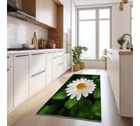 Genérico Verde Alfombras Larga 60 x 150 cm, Sencillez Margaritas Gotas De Rocío Alfombra Pelo Corto Moqueta Sala Alfombrilla Grande Salon Antideslizante para Habitacion Comedor Dormitorio