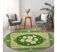 Genérico Verde Alfombras Redonda de área 210 cm, Estilo Bohemio Estampados Florales Alfombra Suave Antideslizante Lavable, Modernas de Interior Alfombra Redonda para salón, Dormitorio, Comedor