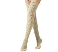 Genérico verde árbol alto zócalos cable Knit Winter Boot Socks Over The Knee Extra Long Leg opaca sin pie, caqui, Talla única