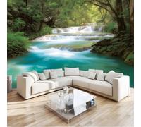 Genérico verde papel pintado panorámico paisaje natural bosque río 300 x 210 cm papel pintado para sala de estar, dormitorio, oficina, pasillo, decoración de pared, decoración moderna