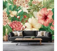Genérico Verde Papel Pintado Pared Panorámico 300 x 210 cm Flores Tropicales Estilo Acuarela, decoración de pared Póster Gigante de Pared Personalizado 3D Para Salón Dormitorio