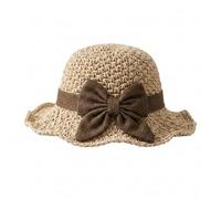 Genérico Versatile Retro Woven Handmade Straw Hat with Ruffled Bow Elegant French Sun Hat Wide Brim Packable French Bucket Crochet Foldable Breathable (Beige)
