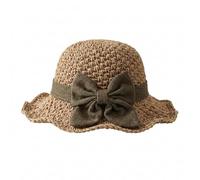 Genérico Versatile Retro Woven Handmade Straw Hat with Ruffled Bow Elegant French Sun Hat Wide Brim Packable French Bucket Crochet Foldable Breathable (Khaki)
