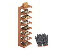 Genérico Vertical Bamboo Shoe Rack, 6 Tier Narrow Entryway Organizador, Space Saving Storage Tower for Hallway Bedroom, Rustic Brown, 32.68 Inch Height