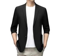 Genérico Veste de costume d'été légère pour hommes, décontractée, extensible, Slim Fit, manteaux de Sport à boutons, printemps été (Black, XXXL)