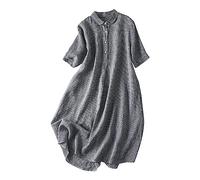 Genérico Vestido a Cuadros de Lino para Mujeres Retro Todo Casual Vestido Largo para Mujeres a Granel Rosa Dorada Africana, Le Noir, L