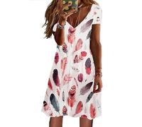 Genérico Vestido acampanado de verano para mujer con cuello en V romance de manga corta con volantes para citas, galería de cine, vestido chic, rojo sandía, S