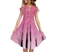 Genérico Vestido Bebe Vestido Verano Vestido Casual De Verano para Niñas con Cuello Redondo Mangas con Volantes Corte En A Y Estampado Degradado (6-15 Años)