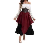 Genérico Vestido Blanco Pirata Disfraz Mujer Blusa Blanca Volantes Abullonados Vestidos Medievales De Playa Carnaval Medieval Pirate Costume Falda Estilo Renacentista Ropa Victoriano