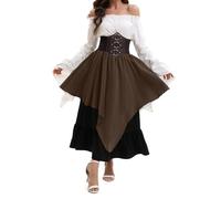 Genérico Vestido Blanco Pirata Disfraz Mujer Blusa Blanca Volantes Abullonados Vestidos Medievales De Playa Carnaval Medieval Pirate Costume Falda Estilo Renacentista Ropa Victoriano