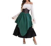Genérico Vestido Blanco Pirata Disfraz Mujer Blusa Blanca Volantes Abullonados Vestidos Medievales De Playa Carnaval Medieval Pirate Costume Falda Estilo Renacentista Ropa Victoriano