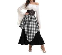 Genérico Vestido Blanco Pirata Disfraz Mujer Blusa Blanca Volantes Abullonados Vestidos Medievales De Playa Carnaval Medieval Pirate Costume Falda Estilo Renacentista Ropa Victoriano