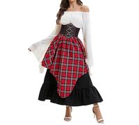 Genérico Vestido Blanco Pirata Disfraz Mujer Blusa Blanca Volantes Abullonados Vestidos Medievales De Playa Carnaval Medieval Pirate Costume Falda Estilo Renacentista Ropa Victoriano