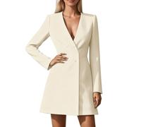Genérico Vestido Blazer Mujer Manga Larga Doble Botonadura Escote en V Sastre Con Cinturón, Vestido Medio-Largo Otoño Invierno Elegante Oficina Rendez-You Boda Invitada Ceremonia Vestidos Billetera