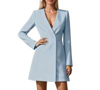 Genérico Vestido Blazer Mujer Manga Larga Doble Botonadura Escote en V Sastre Con Cinturón, Vestido Medio-Largo Otoño Invierno Elegante Oficina Rendez-You Boda Invitada Ceremonia Vestidos Billetera