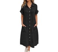 Genérico Vestido Blusa de Manga Larga Casual Color Sólido Cómodo Túnica Blusa con Bolsillos Elegante y Versátil para Diario Vestido Camisa Mujer, Le Noir, XL