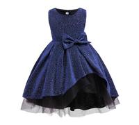 Genérico Vestido brillante sin mangas con volantes Dobladillo Cola de pescado para fiesta de verano y niña, princesa, elegante, fiesta de baile, azul, 4-5 Años