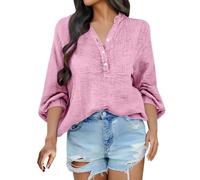 Genérico Vestido Camisa Mujer Verano Blusas Y Blusas Mujer Chic Blusas Plisadas Blusas Botones Tops Color Sólido Ropa Casual Top Cómodo Tops Manga Larga Top Cuello V Blusas, rosa, 4XL