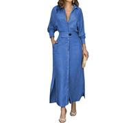 Genérico Vestido Camisero Largo con Cuello En V For Mujer - Vestido De Manga Larga con Botones Y Aberturas Laterales Y Bolsillos For Centros Turísticos De Playa(K,3XL)