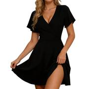 Genérico Vestido casual de verano con estampado floral de manga corta y cuello en V - corazón ligero y cómodo para un estilo diario elegante, Le Noir, XXL