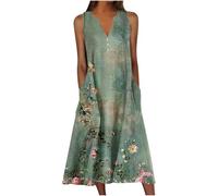 Genérico Vestido Casual Verano Mujer Cuello en V con Bolsillo Perfecto Diario Fácil Lavado Sandalias Confort Último Estilo, verde, XXXL