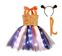 Genérico Vestido Ceremonia NiñA 7 AñOs,Vestido para NiñA Que Brilla En La Oscuridad con Falda Y Tutú Iluminador para Fiestas Infantiles