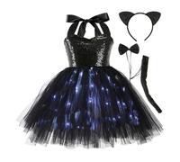 Genérico Vestido Ceremonia NiñA 8 AñOs,Vestido para NiñA Que Brilla En La Oscuridad con Falda Y Tutú Iluminador para Fiestas Infantiles