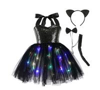 Genérico Vestido Ceremonia NiñA 8 AñOs,Vestido para NiñA Que Brilla En La Oscuridad con Falda Y Tutú Iluminador para Fiestas Infantiles