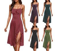 Genérico Vestido Chic De Gran Tamaño Mujer, Vestido De Mujer Dividida En El Lado, Vestidos De Tirantes Finos Sin Mangas 2026 Nuevo Vestido De Lunares Con Patrón Vestidos Slim Fit Vestido Redondo Curvy