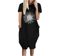 Genérico Vestido Chic de Verano para Mujer Estampado Distintivo Corte Corto Vestido Manga Corta para Compras Cena Elegante, Le Noir, XL