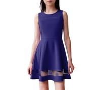 Genérico Vestido Chica Verano Color Sólido Tul Patchwork Sin Mangas Cuello Redondo Corte A Bolsillos Falda Larga Traje Casual Vestido de Verano, Azul oscuro., 150 cm