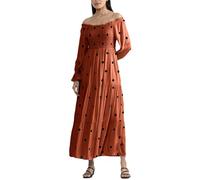 Genérico Vestido Cocktail Mujer Elegante,Vestido Informal con Volantes Y Bordado De Flores Sin Tirantes Sexy Bohemio De OtoñO