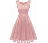 Genérico Vestido Corto de Dama de Honor con Encaje Floral para Mujer, Vestido de Fiesta hasta la Rodilla con Vuelo (XXL)