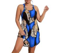 Generico Vestido Courte de Verano Mujer - Robe D'Été Femme Sans Manches Vestidos Modelo Mini Cuello Cuadrado Vestido Espalda Descubrimiento Loose Vestidos con Estampado Rafraîchissant Dress para