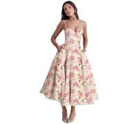 Genérico Vestido Dama de Honor Corsé Longitud Té Tirantes Finos Línea A Doble Capa Mujer Invitada Boda Baile Graduación Regreso(Red3,L)