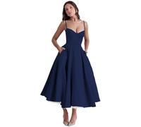 Genérico Vestido Dama de Honor Corsé Longitud Té Tirantes Finos Línea A Doble Capa Mujer Invitada Boda Baile Graduación Regreso(Navyblue,S)