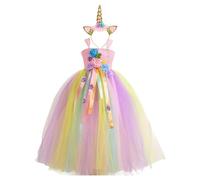 Genérico Vestido De Bruja Niña, Vestido Largo De Halloween para Niñas con Tocado Y Falda Tutú De Flores Disfraz De 2 A 12 Años