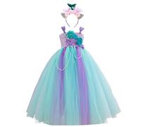 Genérico Vestido De Bruja Niña, Vestido Largo De Halloween para Niñas con Tocado Y Falda Tutú De Flores Disfraz De 2 A 12 Años